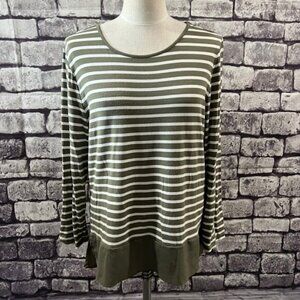 Chico's Green & White Stripe Blouse Size Large